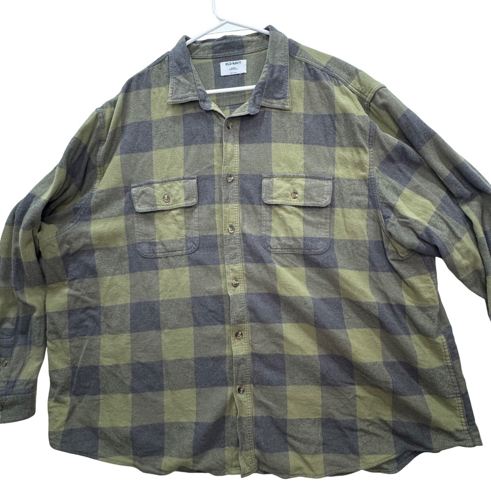 Old Navy Flannel Shirt Men XXXXL Green Buffalo Plaid Double-Brushed Gorpcore